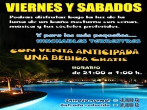 Cartel anunciador de las fiestas en la piscina del Parque del Oeste