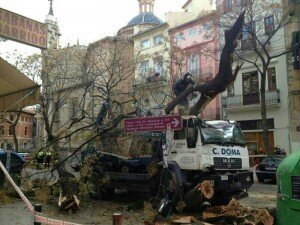 Imagen de como ha quedado el camión tras chocar con los árboles/bomberos valencia