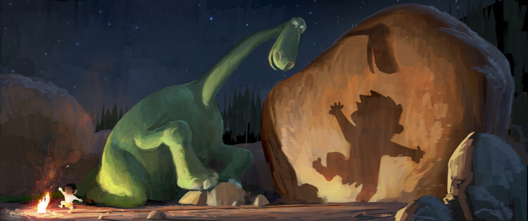 Arlo, a 70-foot-tall teenage Apatosaurus, befriends a young human boy named Spot in Disney•Pixar’s “The Good Dinosaur”—in theaters May 30, 2014. ©2013 Disney•Pixar. All Rights Reserved.