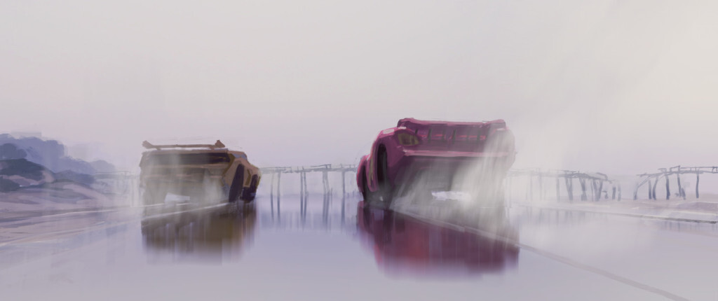 INSPIRED — When Lightning McQueen (voice of Owen Wilson) finds himself suddenly pushed out of the sport he loves, he gets help from an eager young race technician, Cruz Ramirez. Directed by Brian Fee (storyboard artist “Cars,” "Cars 2") and produced by Kevin Reher ("A Bug's Life," "La Luna" short), "Cars 3" cruises into theaters on June 16, 2017. First Look Concept Art by Noah Klocek / ©2016 Disney•Pixar. All Rights Reserved.