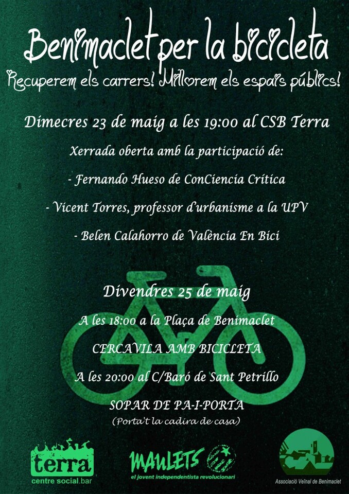 Cartel de las jornadas sobre la bici en Benimaclet