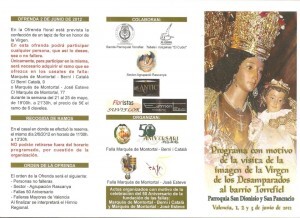 Cartel y programa de la visita de la Virgen de los Desamparados a Torrefiel