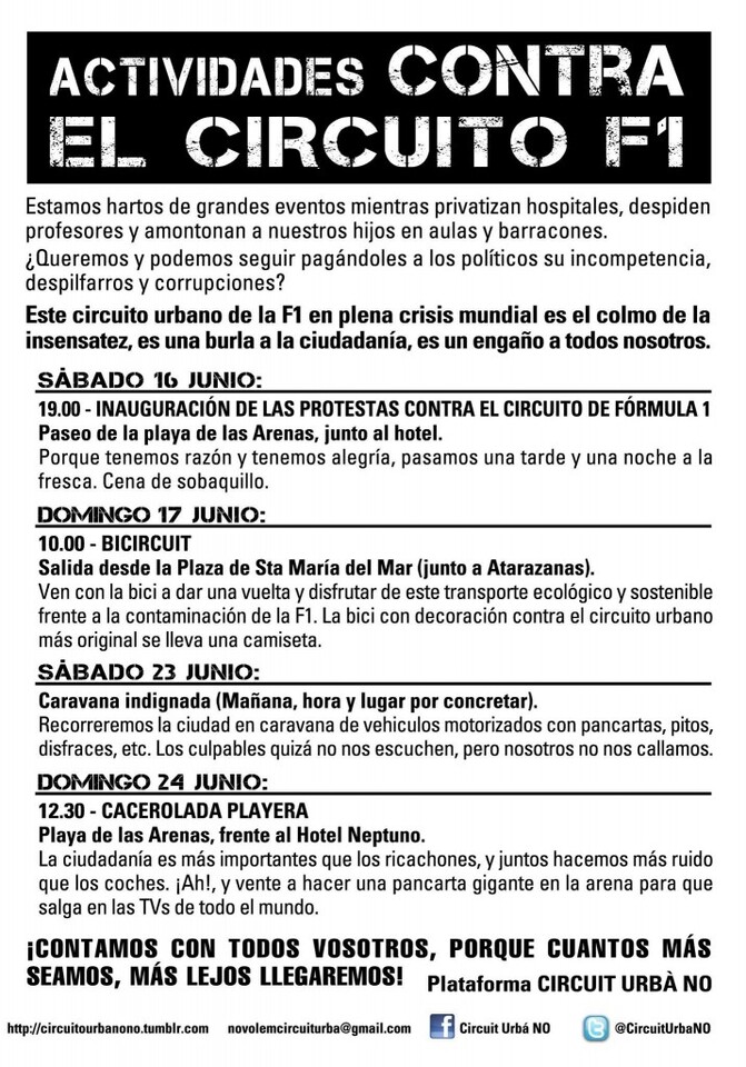 Cartel de las protestas contra el circuito urbano de F1