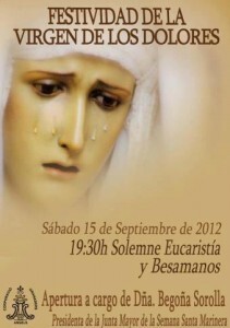 Cartel del Besamanos a la Virgen de los Dolores que tendrá lugar en la iglesia de los Ángeles del Cabanyal/granaderos cabanyal