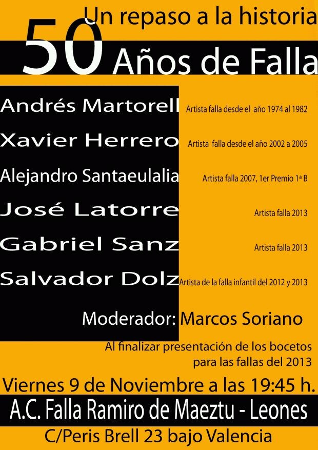 Cartel de la charla de la falla Ramiro Maeztu-Lleones