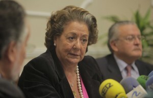 La alcaldesa, Rita Barberá, en la presentación de los presupuestos con Grau y Senent/ayto vlc