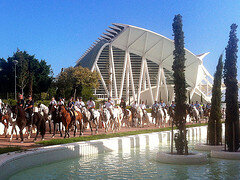 Un grupo de caballos pasa por elante del Museo de las Ciencias en el encuentro ecuestre del año pasado/feriacaballo