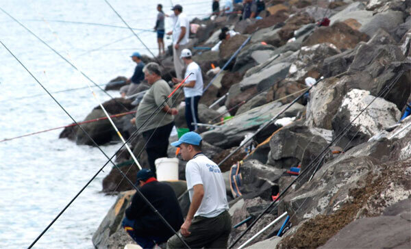 Decenas de aficionados practicando la pesca recreativa desde tierra
