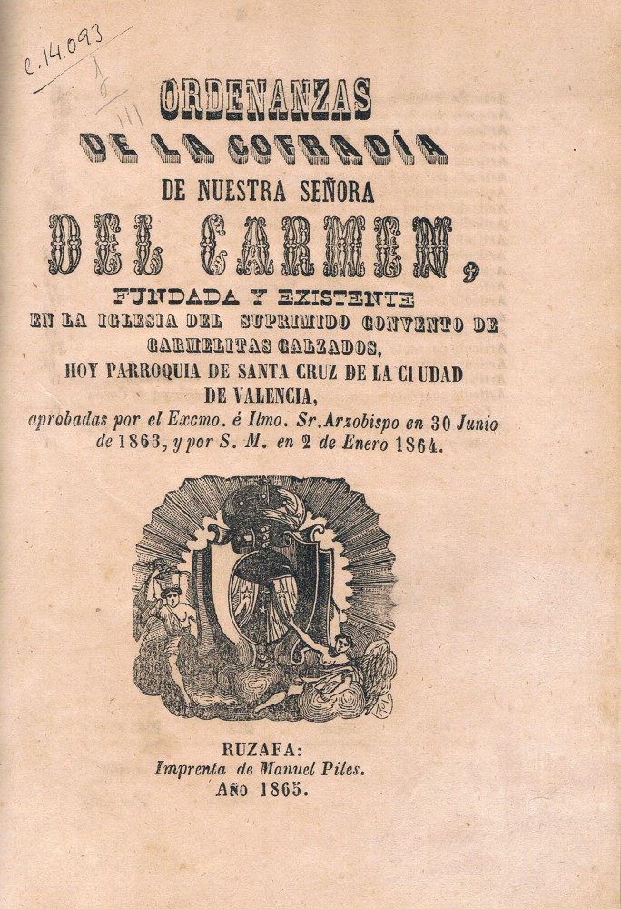 Ordenanzas Cofradía del Carmen. Ruzafa, 1865. A. P. R. S.