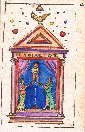 Dibujo en un manuscrito alquímico relativo al Mutus Liber.