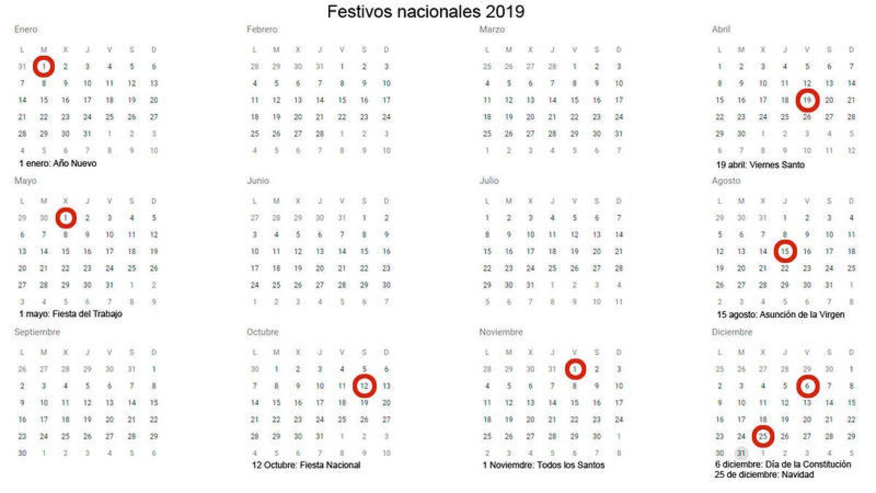 El Calendario Laboral De 2019 Tendrá Ocho Días Festivos En Toda España