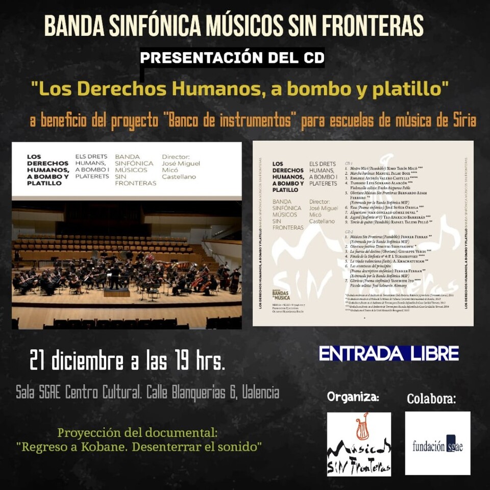 CARTEL PRESENTACIÓN CD LOS DERECHOS HUMANOS A BOMBO Y PLATILLO BSMSF 21-12-18