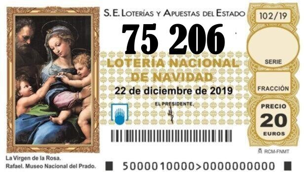 Primer quinto premio de la lotería de Navidad nº 75206