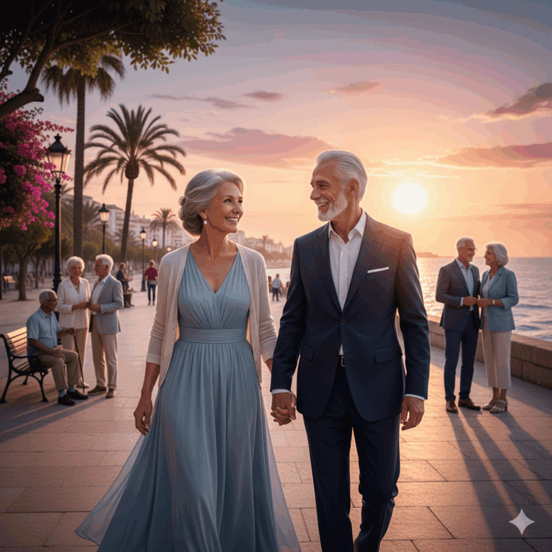 Pareja de ancianos paseando, símbolo del aumento de la esperanza de vida