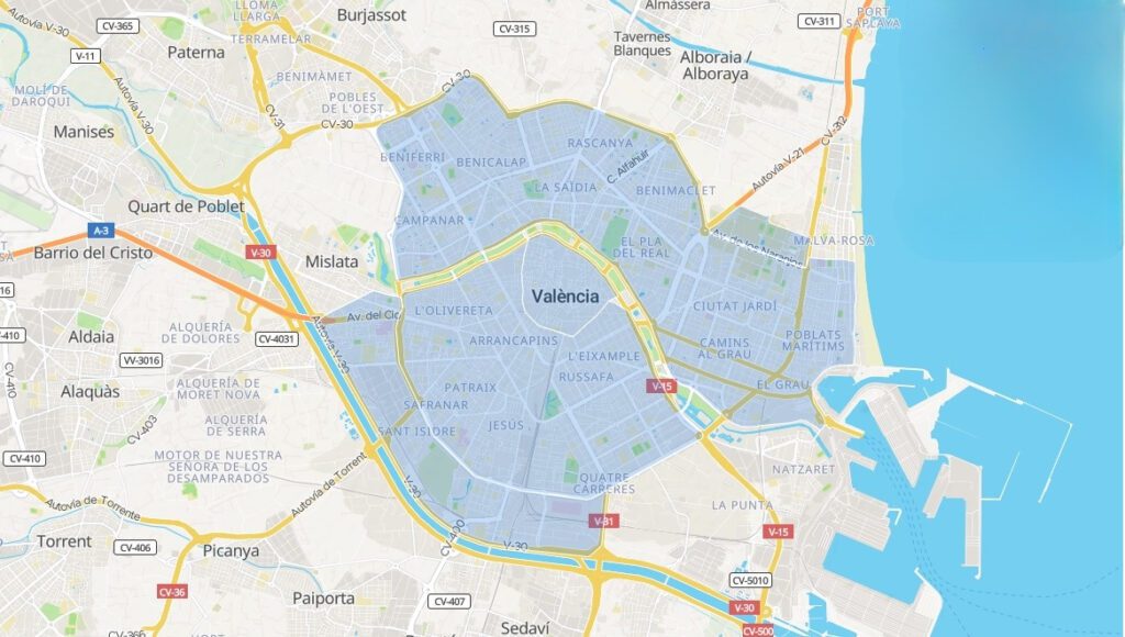 ZBE Valencia: mapa y zonas restringidas