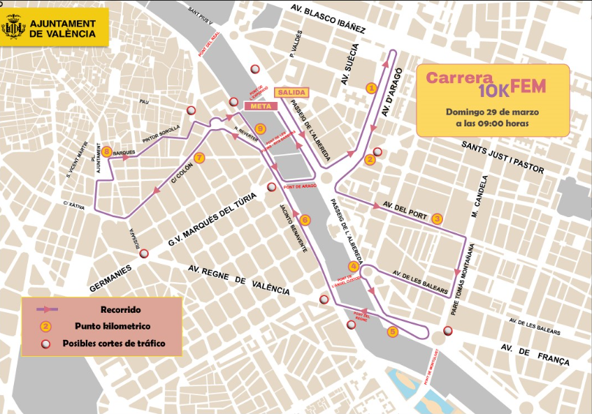 Valencia reorganiza el trafico este fin de semana con motivo de la 10 K femenina y del Carnaval de Russafa Culturaviva